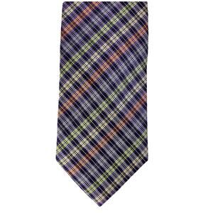 Egara Mens 100% Silk Neck Tie Purple Green Plaid Colorful Business Career Office